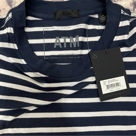 ATM Anthony Thomas Melillo NWT Stripe Jersey Cotton T-Shirt Navy White Small - Picture 6 of 12
